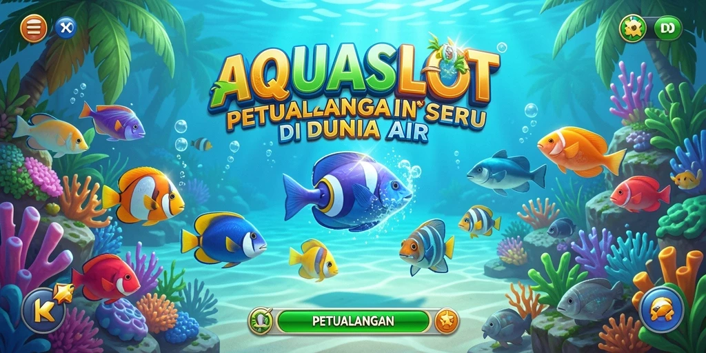 Tampilan antarmuka AQUASLOT yang menampilkan petualangan bawah laut.