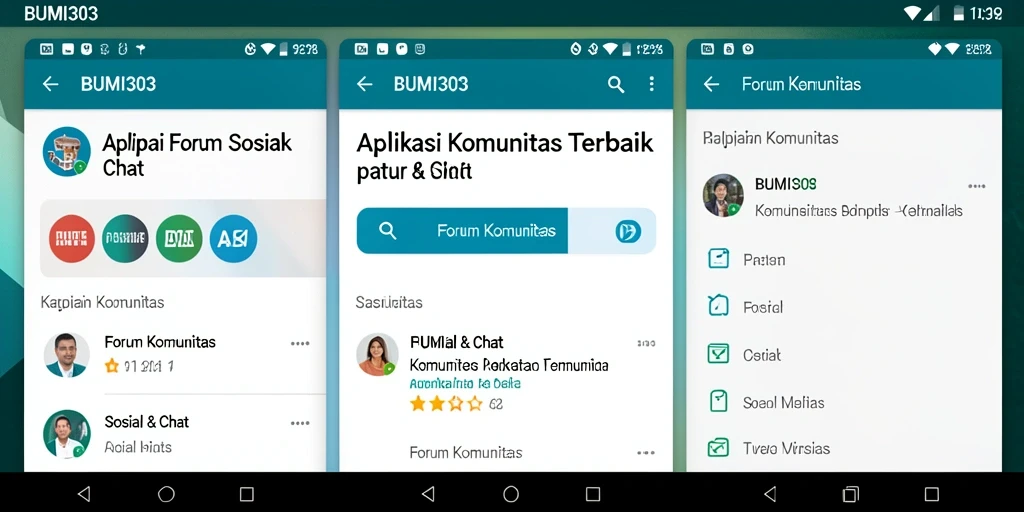 Antarmuka aplikasi BUMI303 yang menarik untuk Forum Komunitas.