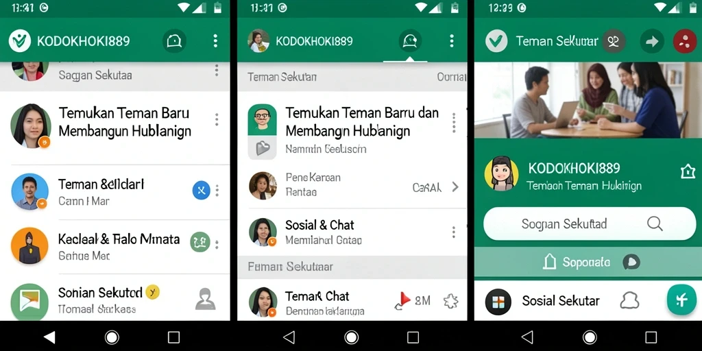 Antarmuka KODOKHOKI889 dengan fitur Teman Sekitar yang interaktif.