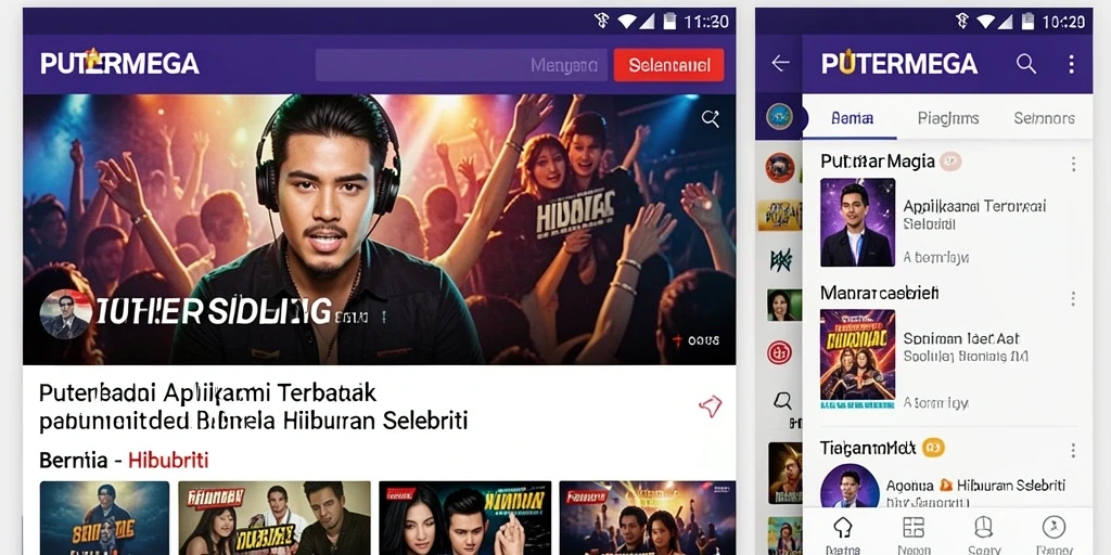 Antarmuka user-friendly PUTERMEGA dengan berbagai berita selebriti.